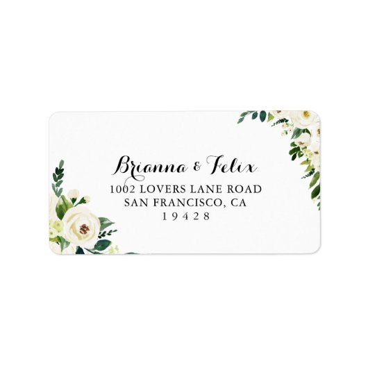 Greenery White Autumn Floral Wedding RSVP Adres Etiket (Voorkant)