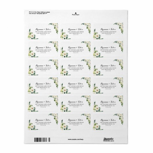 Greenery White Autumn Floral Wedding RSVP Adres Etiket (Full Sheet)
