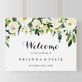 Greenery White Autumn Floral Wedding Welcome Sign Poster