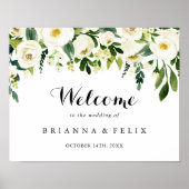 Greenery White Autumn Floral Wedding Welcome Sign Poster (Voorkant)