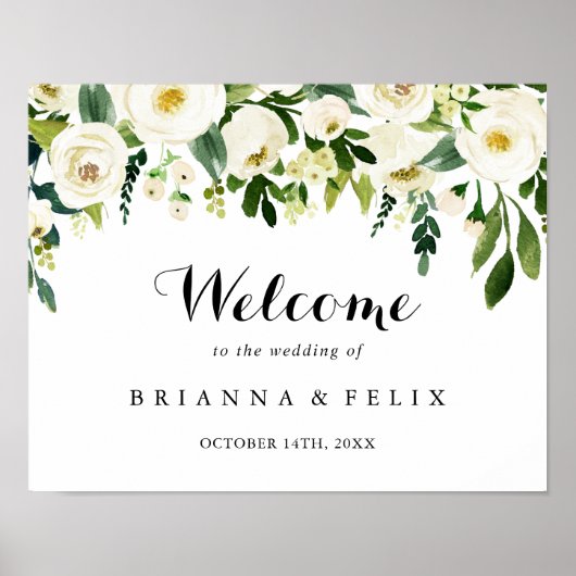 Greenery White Autumn Floral Wedding Welcome Sign Poster (Voorkant)