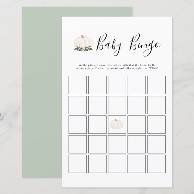 Greenery White Baby shower Bingo Game (Voorkant / Achterkant)