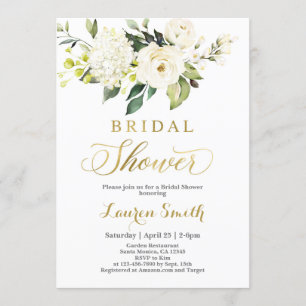 Greenery white en Gold Bridal Shower Invitation Kaart