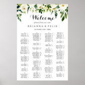 Greenery White Floral Alfabetical Seating Chart Poster (Voorkant)