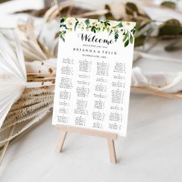 Greenery White Floral Alfabetical Seating Chart Poster