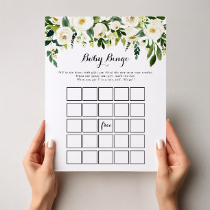 Greenery White Floral Baby Bingo Shower Game