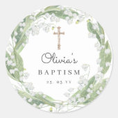 Greenery White Floral Baptisme Ronde Sticker (Voorkant)