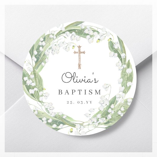 Greenery White Floral Baptisme Ronde Sticker