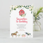 Greenery White Floral Boerderij 1st Birthday Invit Kaart (Staand voorkant)