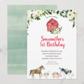 Greenery White Floral Boerderij 1st Birthday Invit Kaart (Voorkant / Achterkant)