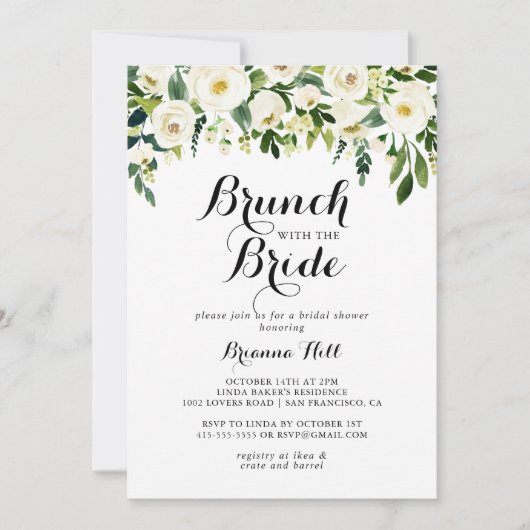 Greenery White Floral Brunch met bride Shower Kaart (Voorkant)