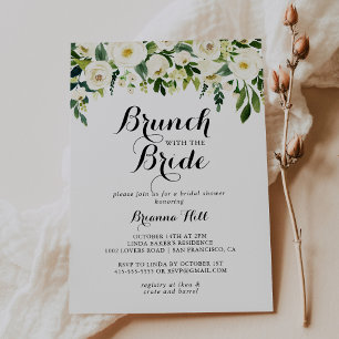 Greenery White Floral Brunch met bride Shower Kaart
