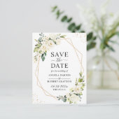 Greenery White Floral Gold Geometric Save the Date Briefkaart (Staand voorkant)