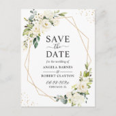 Greenery White Floral Gold Geometric Save the Date Briefkaart (Voorkant)