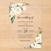 Greenery White Floral Gold Geometric Wedding Acryl Uitnodigingen (Voorkant)