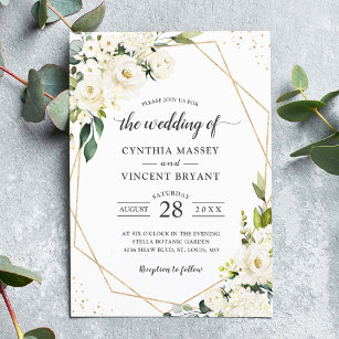 Greenery White Floral Gold Geometric Wedding Kaart