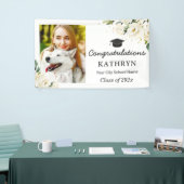 Greenery White Floral Graduation Party Afstudeerde Spandoek (Beurs)