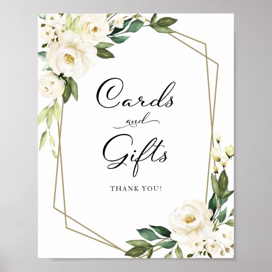 Greenery White Floral Kaarten and Gifts Sign Poster (Voorkant)