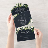 Greenery White Floral Royal Blue Wedding All In One Uitnodiging (Afscheurbaar)