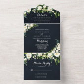 Greenery White Floral Royal Blue Wedding All In One Uitnodiging (Binnen)