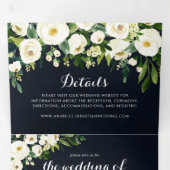 Greenery White Floral Royal Blue Wedding Drieluik Uitnodiging (Binnenzijde eerst)
