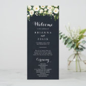 Greenery White Floral Royal Blue Wedding Programmakaart (Staand voorkant)