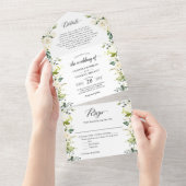 Greenery White Floral Wedding Details RSVP All In One Uitnodiging (Afscheurbaar)