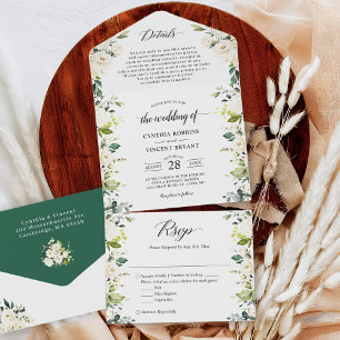 Greenery White Floral Wedding Details RSVP All In One Uitnodiging