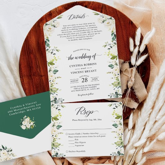Greenery White Floral Wedding Details RSVP All In One Uitnodiging
