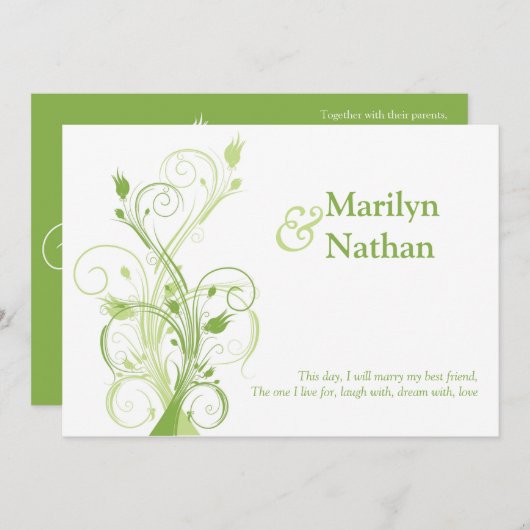 Greenery, White Floral Wedding Invitation Kaart (Voorkant / Achterkant)