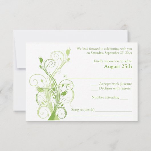Greenery, White Floral Wedding RSVP Kaart (Achterkant)