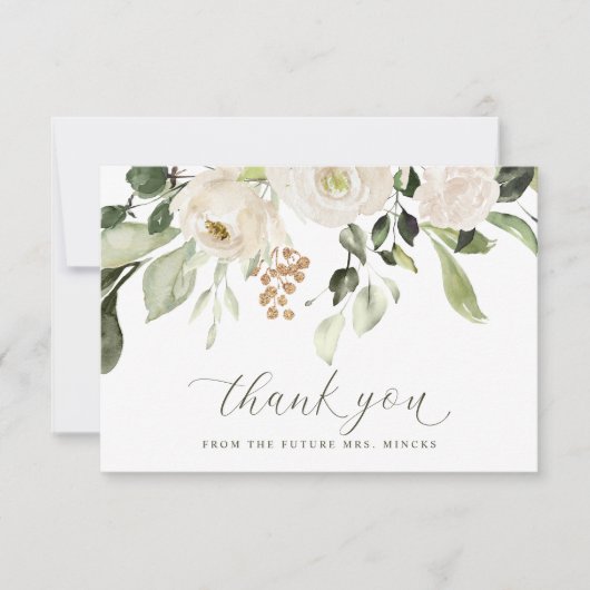 Greenery White Floral Wedding Vrijgezellenfeest Bedankkaart (Voorkant)