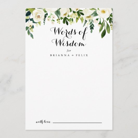 Greenery White Floral Wedding Words of Wisdom Advieskaart (Voorkant)