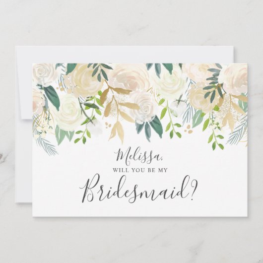 Greenery White Floral zal je zijn mijn Bridesmaid Kaart (Voorkant)