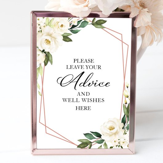 Greenery White Flowers Advice and well wil Sign Poster