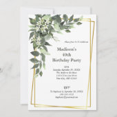Greenery White Flowers Gold Lijst Elegant Birthday Kaart (Voorkant)