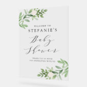 Greenery White Flowers Grey Baby shower Welkom Acryl Bord (Hoek)