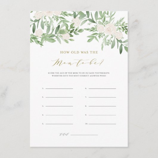 Greenery & White Flowers Hoe oud was de moeder? Informatiekaartje (Voorkant)