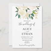 Greenery White Flowers Script Weddenschap Kaart (Voorkant)