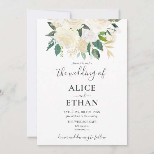 Greenery White Flowers Script Weddenschap Kaart (Voorkant)