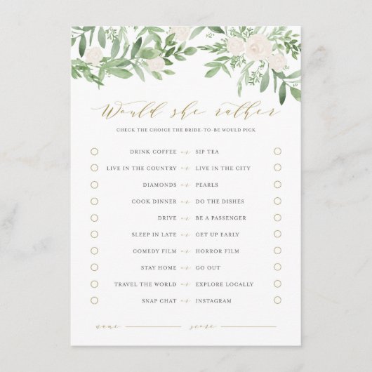 Greenery & White Flowers zouden ze een vrij spel g Informatiekaartje (Voorkant)