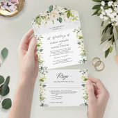 Greenery White Gold Floral Wedding Details RSVP All In One Uitnodiging