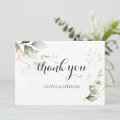 Greenery White Gold Leaves Weddenschap Hartelijk d Bedankkaart (Staand voorkant)