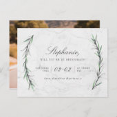 Greenery & White Marble wordt mijn bruidsmeisje Uitnodiging Briefkaart (Voorkant / Achterkant)