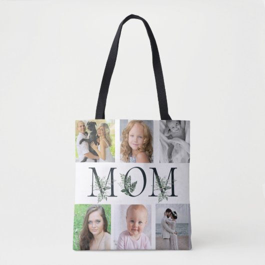 Greenery White MOM 6 Photo Moederdag Gift Tote Bag (Voorkant)