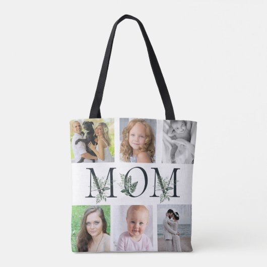 Greenery White MOM 6 Photo Moederdag Gift Tote Bag (Achterkant)