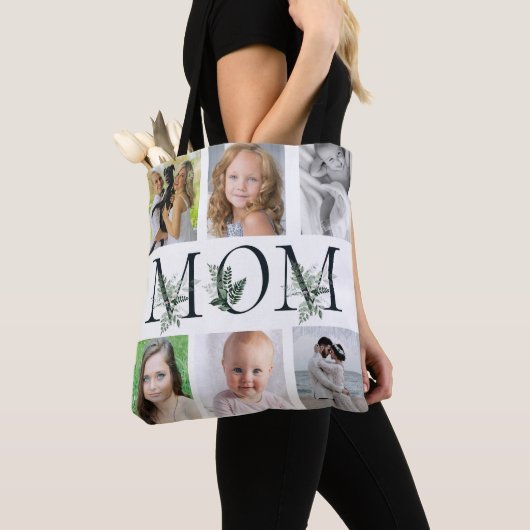 Greenery White MOM 6 Photo Moederdag Gift Tote Bag (Dichtbij)