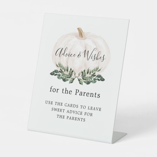 Greenery White Pumpkin Advice and Wwish Sign Reclamebord Met Voetstuk (Voorkant)