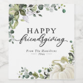 Greenery White Pumpkin Friendsgiving Dinner Wijn Etiket (Enkel label)