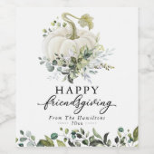 Greenery White Pumpkin Happy Friendsgiving Wijn Etiket (Enkel label)